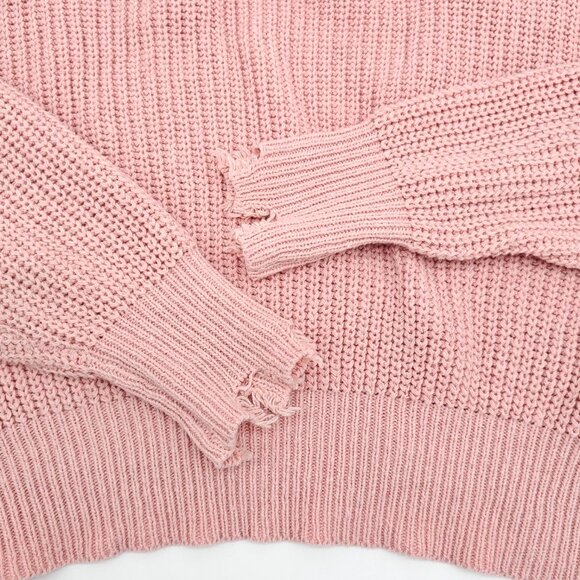 Women's Pink Cropped Distressed Knit Sweater, Size S - Picture 15 of 16